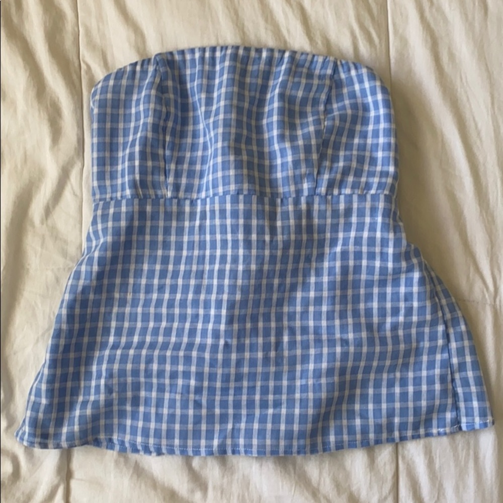 Strapless blue and white  top